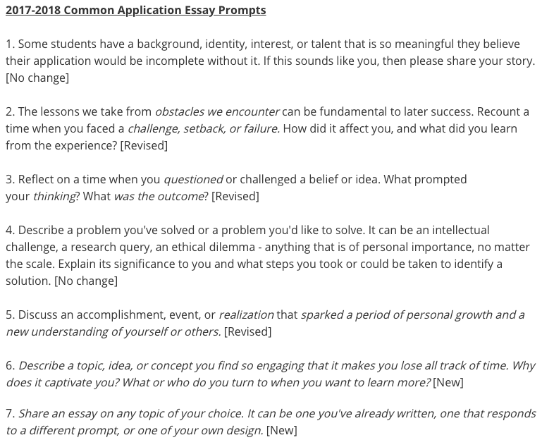 What are the Common App essay prompts?